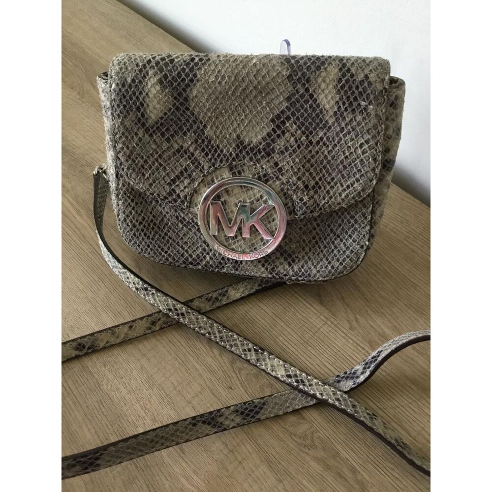 Michael Kors Silver-Gray Snake Embossed Mini Crossbody